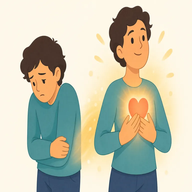 take heart（勇気を持つ・イディオム）の覚え方イラスト — heart は英語で「感情」だけでなく「勇気」の中心としてよく現れます