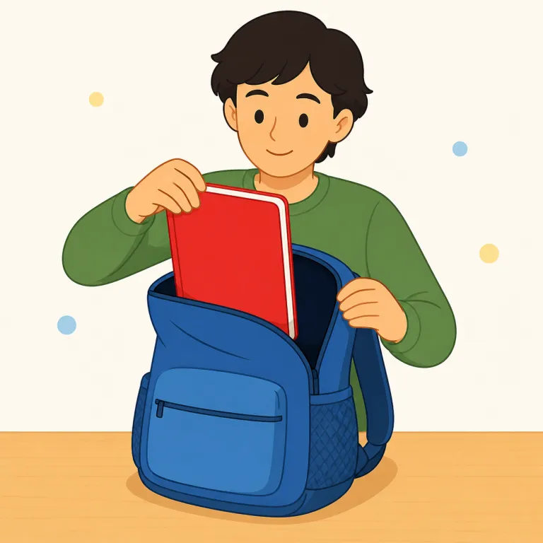 take out（取り出す・句動詞）の覚え方イラスト — take は「取る」、out は「外へ」なので、take out は中にある物を手に取って外へ出す絵で覚えます