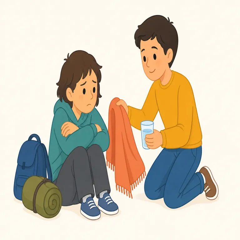 take pity on（同情する・イディオム）の覚え方イラスト — take は「取る」だけでなく感情を「抱く」にも広がるので、take pity on は「その人に向けて pity（哀れみ）を抱く」と分解すると覚えやすいです