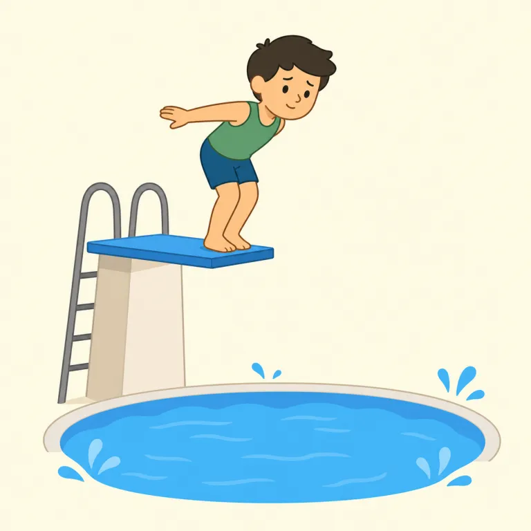 take the plunge（思い切ってやる・イディオム）の覚え方イラスト — plunge は「ざぶんと飛び込む」
