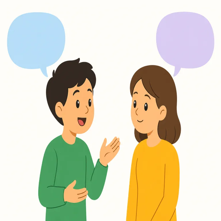 talk（話す・動詞）の覚え方イラスト — talk は「相手との会話が続いている」イメージで覚えると使いやすい
