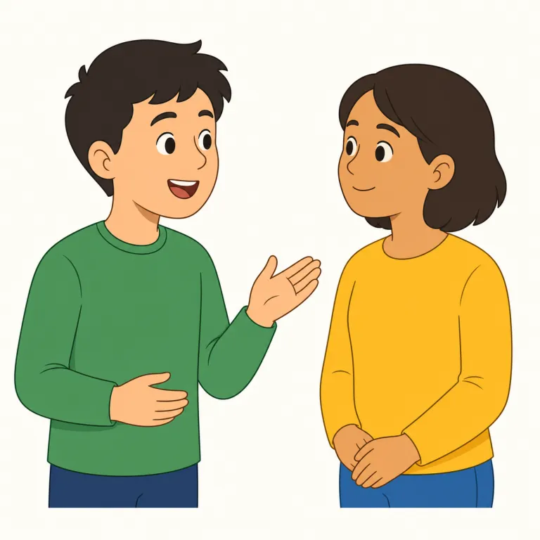 talk to（話しかける・句動詞）の覚え方イラスト — talk to は、相手に言葉を向けて会話を始める「話しかける」として覚えましょう