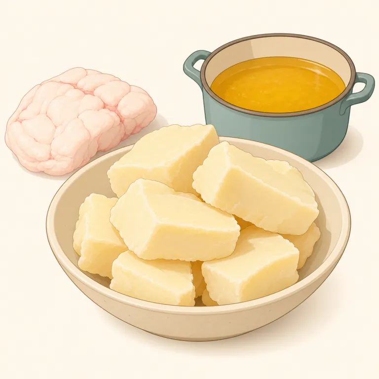 tallow（獣脂・名詞）の覚え方イラスト — tallow は日常会話ではあまり出ませんが、"tallow candle" "tallow soap" のように、昔ながらのろうそく・石けんの材料として覚えると定着しやすい語です