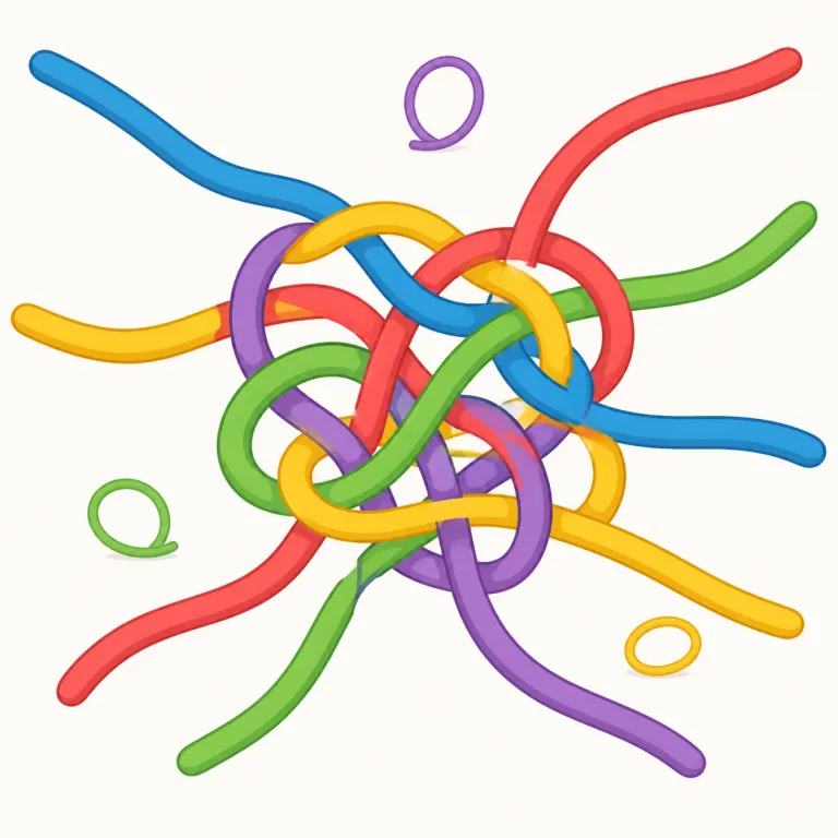 tangle（もつれる・動詞）の覚え方イラスト — tangle はまず entangle / untangle とセットで覚えると残りやすい語です
