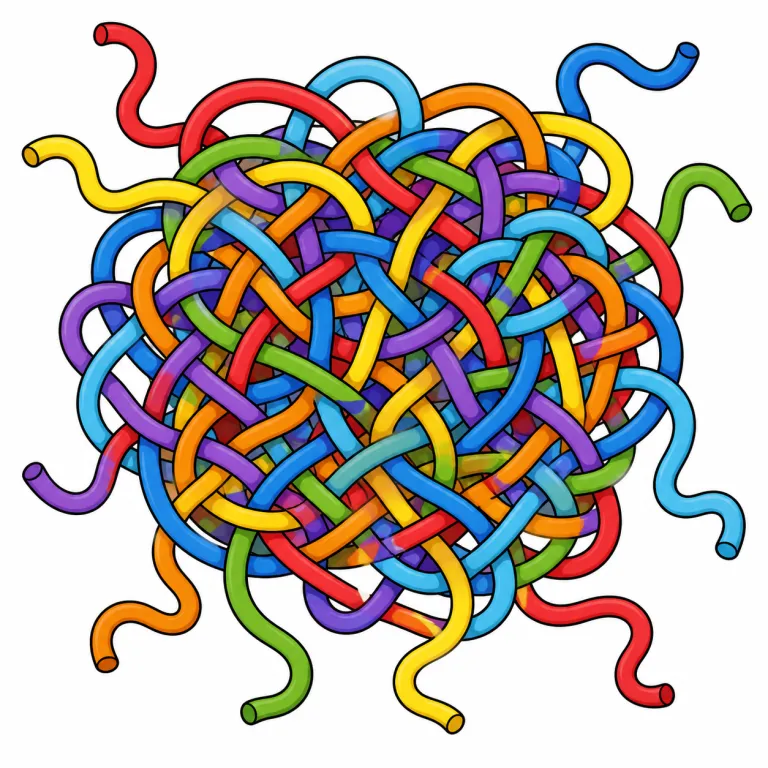 tangled（複雑な・adjective）の覚え方イラスト