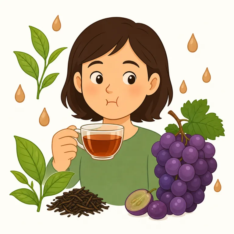 tannin（タンニン・名詞）の覚え方イラスト — tannin は、日本語でも「タンニン」と呼ばれる植物由来の化学成分名として覚えるのが中心です
