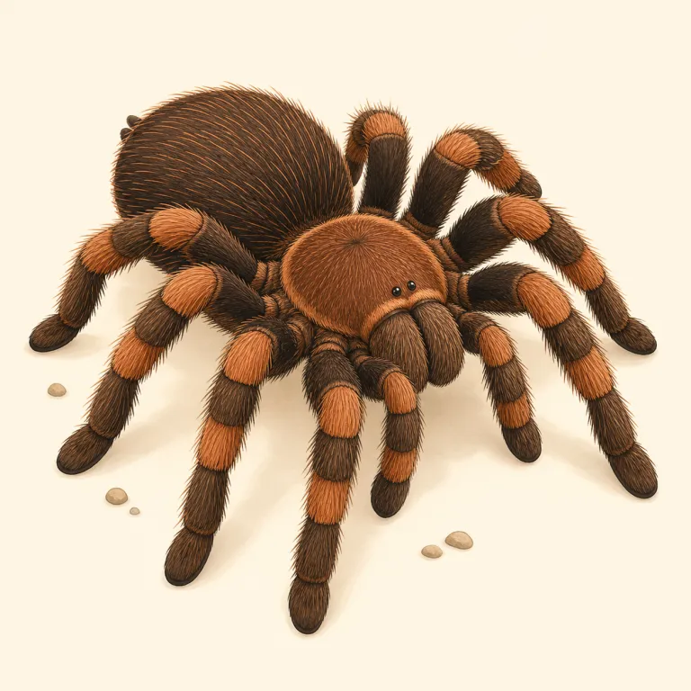 tarantula（タランチュラ・名詞）の覚え方イラスト — まず spider を土台にし、「tarantula は“ただのクモ”ではなく、温暖な地域にいる大きく毛深いクモ」という強い映像で覚える