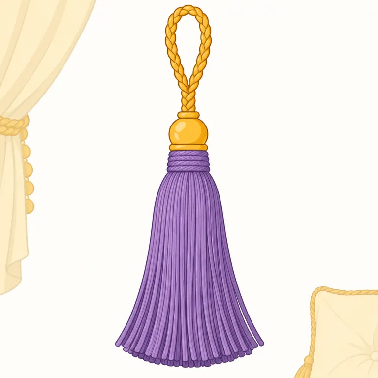 tassel（房飾り・名詞）の覚え方イラスト — tassel は、curtain tassel や graduation cap tassel で覚えると残りやすい語です