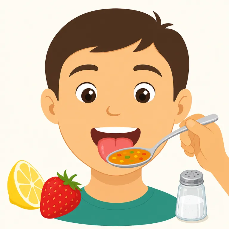 taste（味・名詞）の覚え方イラスト — この taste は口の中で確認できる感覚にしぼって覚えるとよいです