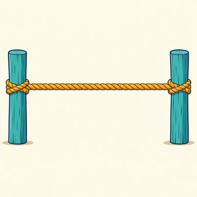 taut（ピンと張った・形容詞）の覚え方イラスト — taut は rope, wire, sail, skin など、引っ張ると張り詰める物とよく結び付く