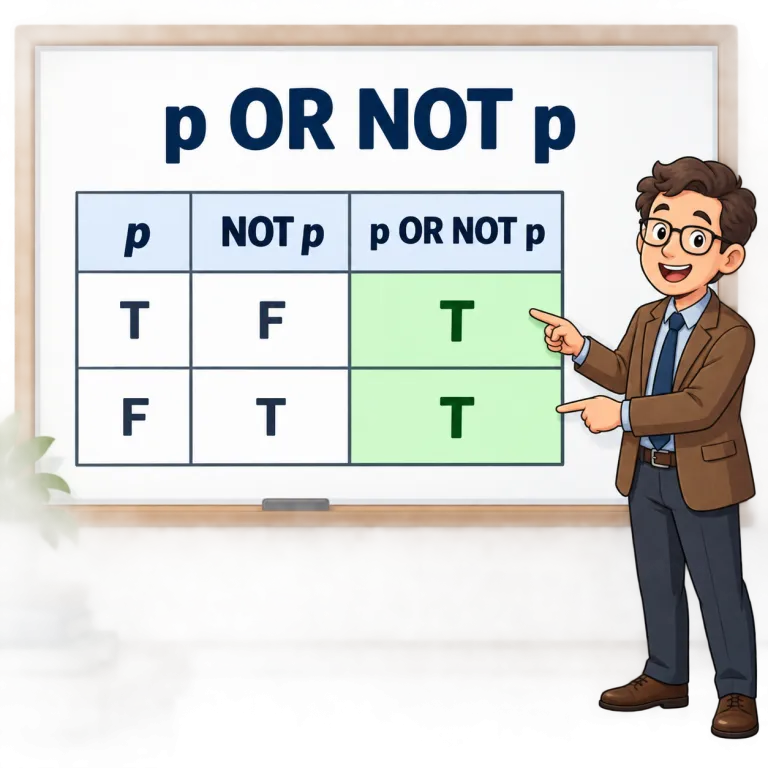 tautology（恒真命題・noun）の覚え方イラスト
