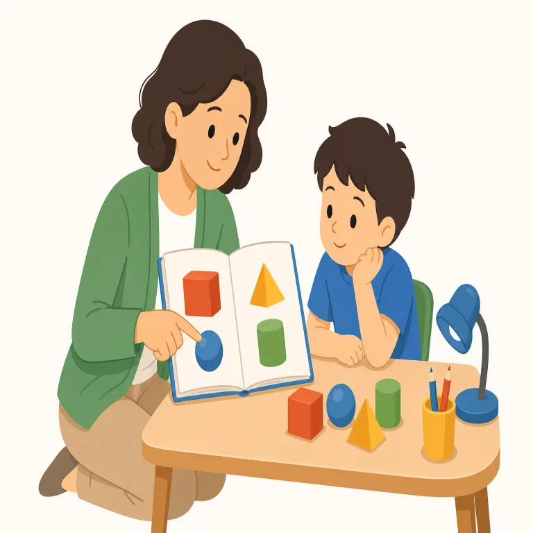 teach（教える・動詞）の覚え方イラスト — teach は teacher「先生」と結びつけて、相手が知識や技能を身につけるよう導く「教える」と覚えます