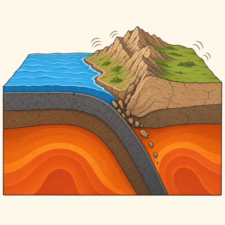 tectonic（地殻変動の、地殻構造の・形容詞）の覚え方イラスト — tectonic はまず定番の collocation で tectonic plates をセットで覚えると定着しやすいです