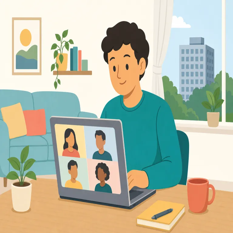telecommuting（在宅勤務・名詞）の覚え方イラスト — telephone, television の tele- を見たら「離れた所」がまず浮かぶようにすると覚えやすいです