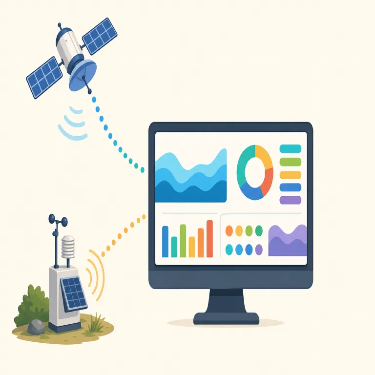 telemetry（テレメトリ・名詞）の覚え方イラスト — telephoneやtelevisionのtele-が「離れた所」、meter/metricが「測る」と分かると、telemetryは「遠くのものを測って情報を送る技術」とまとまる