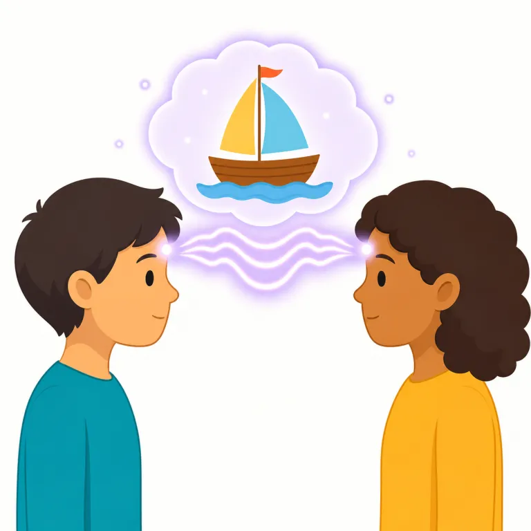 telepathically（テレパシーで、心から心へ・副詞）の覚え方イラスト — このエントリでは telepathically を「テレパシーで、心から心へ」という表現として覚えます