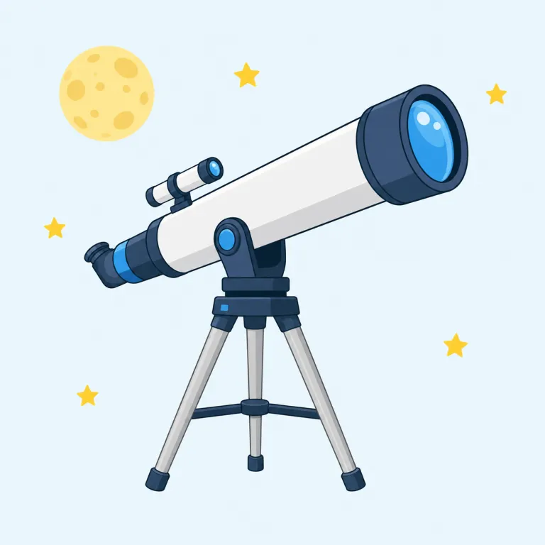 telescope（望遠鏡・名詞）の覚え方イラスト — tele- は telephone, television と同じく「遠く」、scope は microscope のように「見る道具」を連想させます