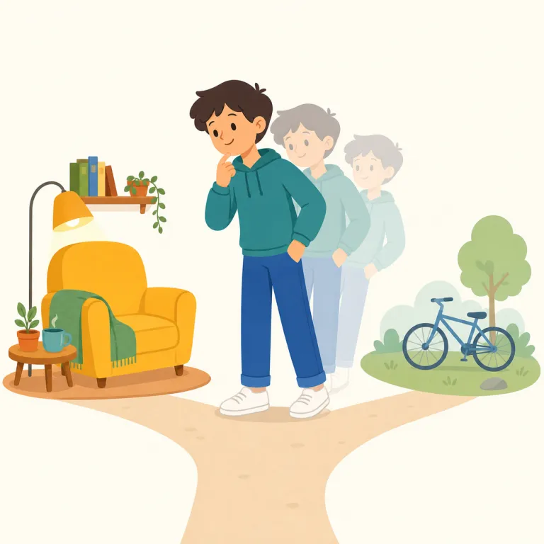 tend to（〜しがち・句動詞）の覚え方イラスト — "tend to" は「いつもそうだ」と言い切る usually より弱く、「そうなる傾向がある」と一歩引いて述べる表現