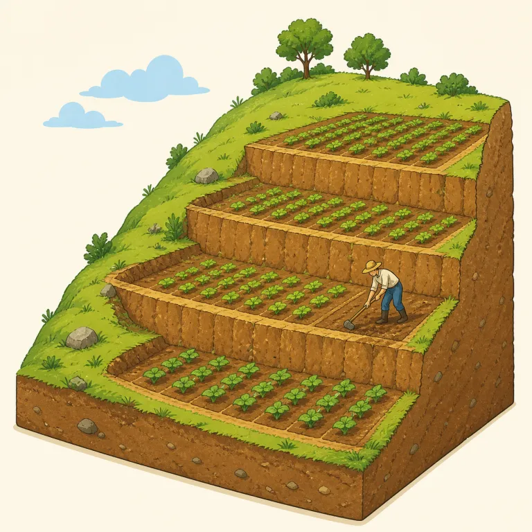 terracing（段々畑の造成、段状造成・名詞）の覚え方イラスト — terrace を知っていれば覚えやすい語です