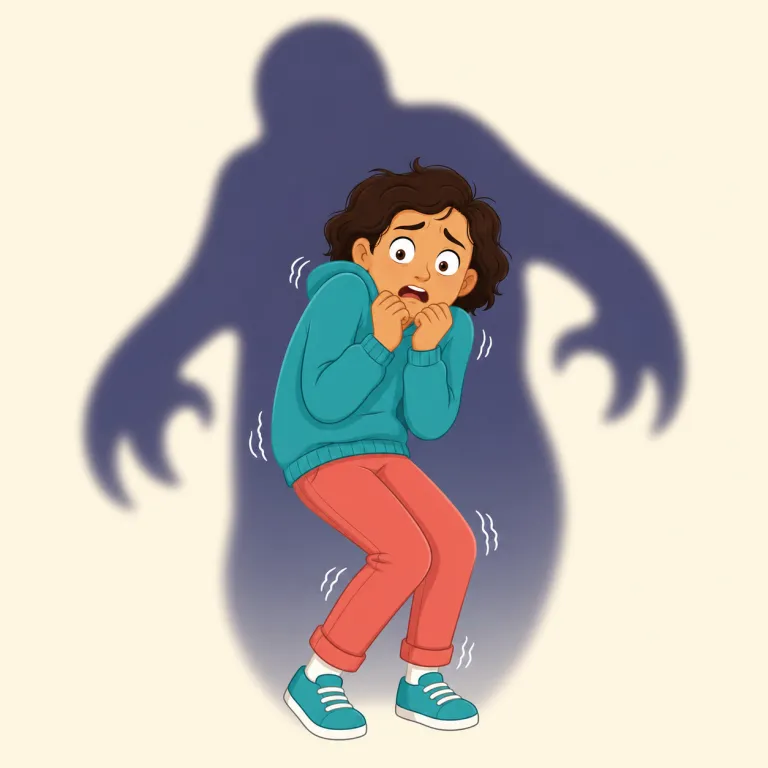 terrified（おびえた・形容詞）の覚え方イラスト — terror（恐怖）と同語源の動詞 terrify（恐怖に陥れる）の過去分詞形