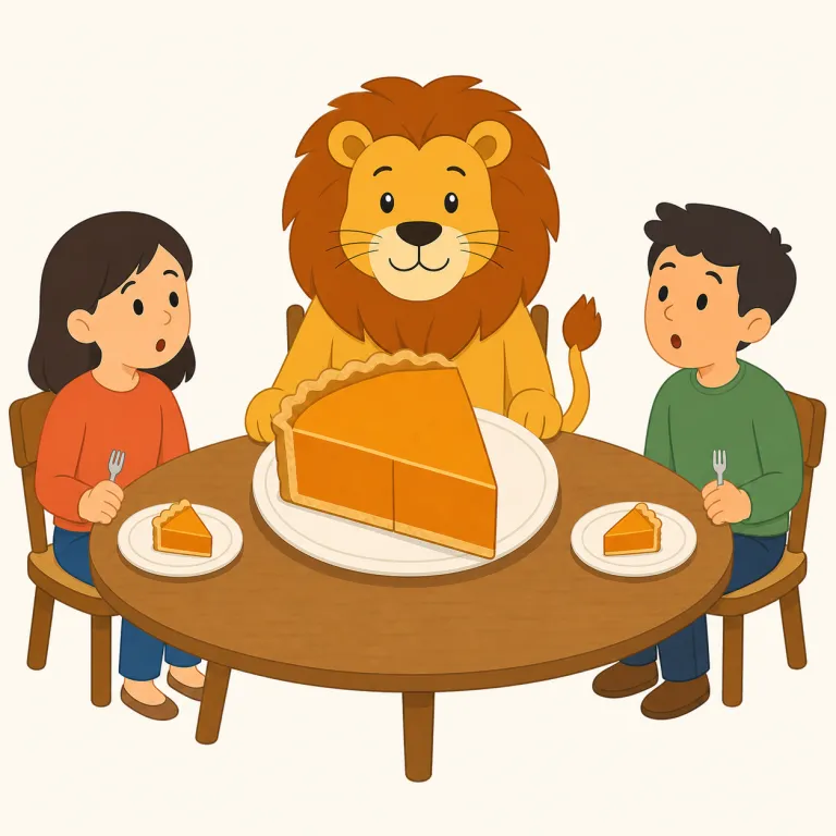 the lion's share（大部分・イディオム）の覚え方イラスト — `share`=取り分 を知っていれば、核は「ライオンの取り分」