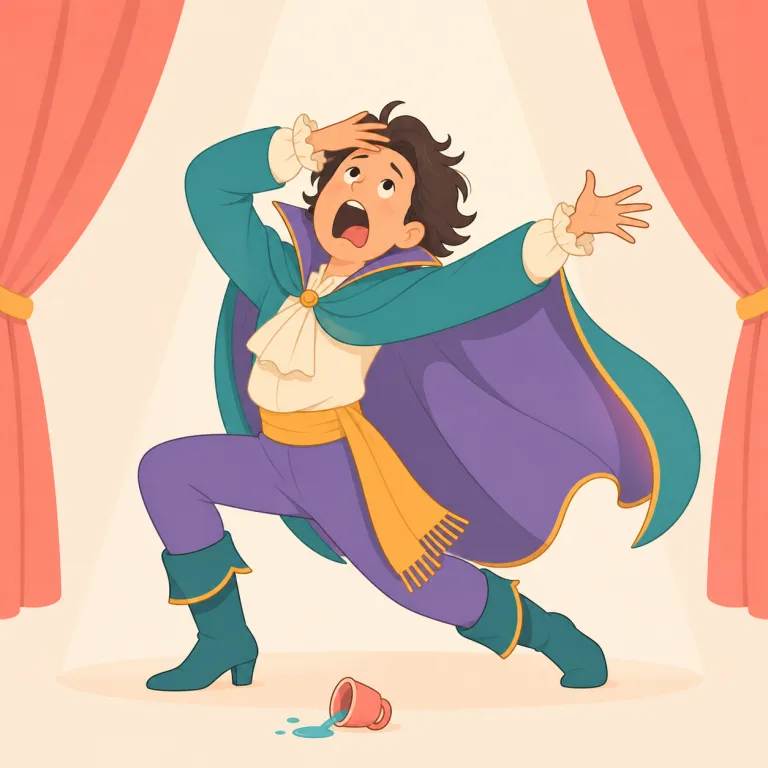 theatrics（芝居がかった行動、大げさな振る舞い・名詞）の覚え方イラスト — theatrics は theatrical や theater を知っていると覚えやすい