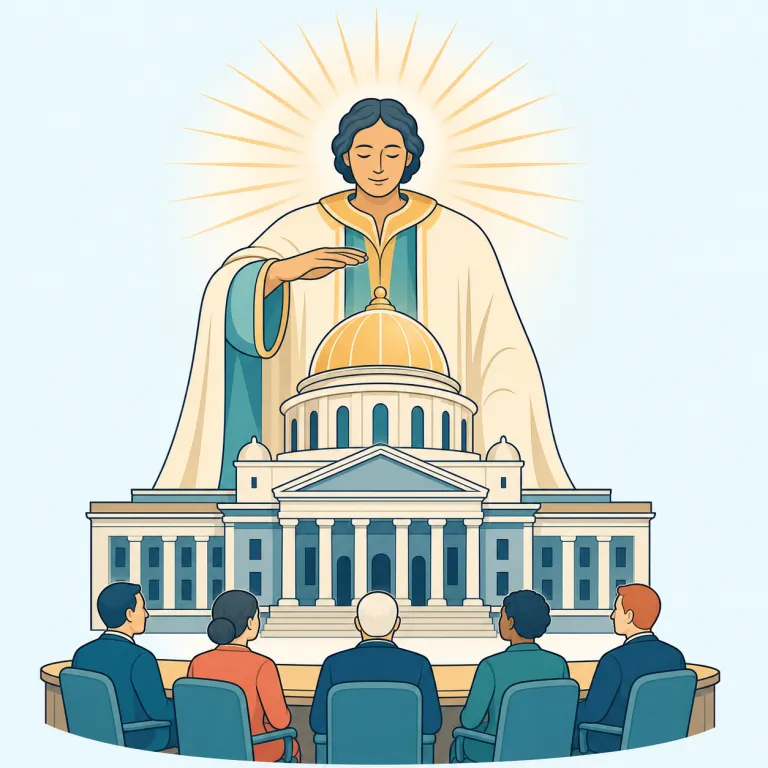 theocracy（神権政治・名詞）の覚え方イラスト — まず語尾の -cracy を democracy, bureaucracy などと同じ「統治体制」の型として覚えると、政治の言葉だとすぐ分かります