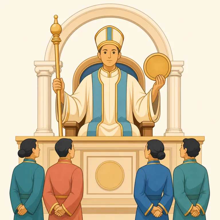 theocratic（神権政治の・形容詞）の覚え方イラスト — theocratic は theology「神学」と同じ theo-「神」と、democratic や aristocratic に見える -cratic「支配・統治に関す…