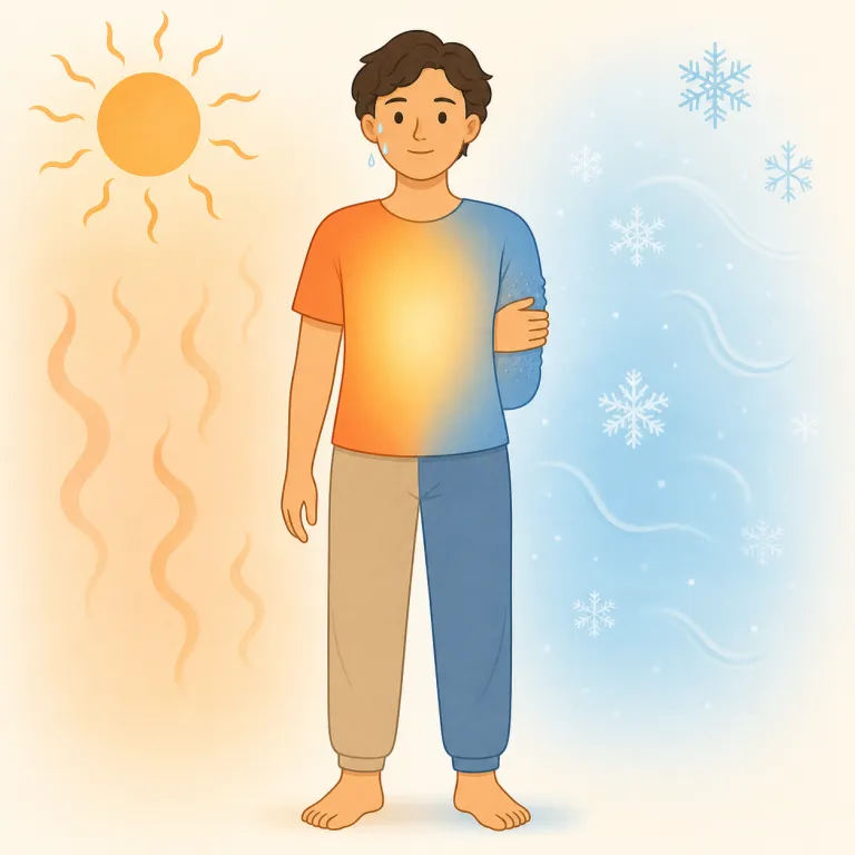 thermoregulation（体温調節・名詞）の覚え方イラスト — 専門語に見えて、長いだけで中身は見慣れた語の組み合わせです
