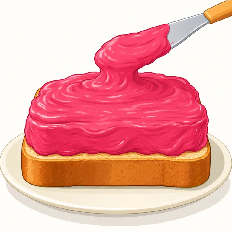 thickly（厚く・副詞）の覚え方イラスト — thickly は thick「厚い・濃い」に -ly が付いた副詞で、何かが厚い層になって表面を覆う、または霧・煙・液体などが濃く重なって見える場面で使います