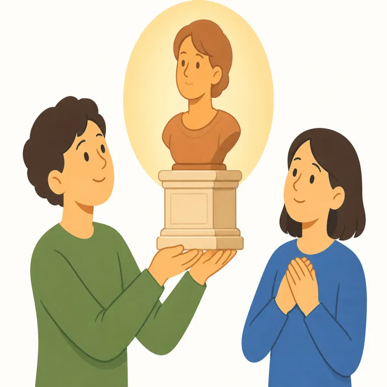 think much of（高く評価する・句動詞）の覚え方イラスト — まず think of で「〜をどう思う」を思い出す