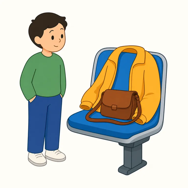 this seat is taken（この席は使用中・イディオム）の覚え方イラスト — take は「取る」だけでなく「席・場所を取る、確保する」でもよく使います