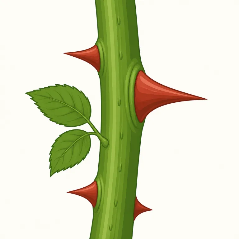 thorn（とげ・名詞）の覚え方イラスト — thorn は「とげ」という名詞として、バラやサボテンなどの植物から出る鋭い突起を思い浮かべると覚えやすいです