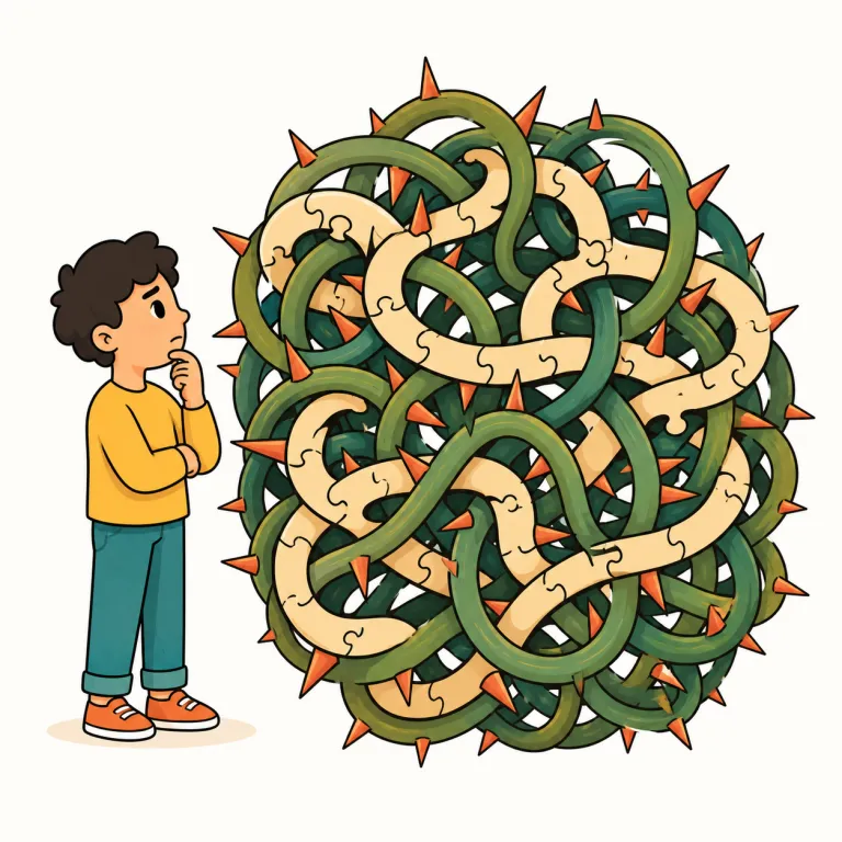thorny（困難な・adjective）の覚え方イラスト