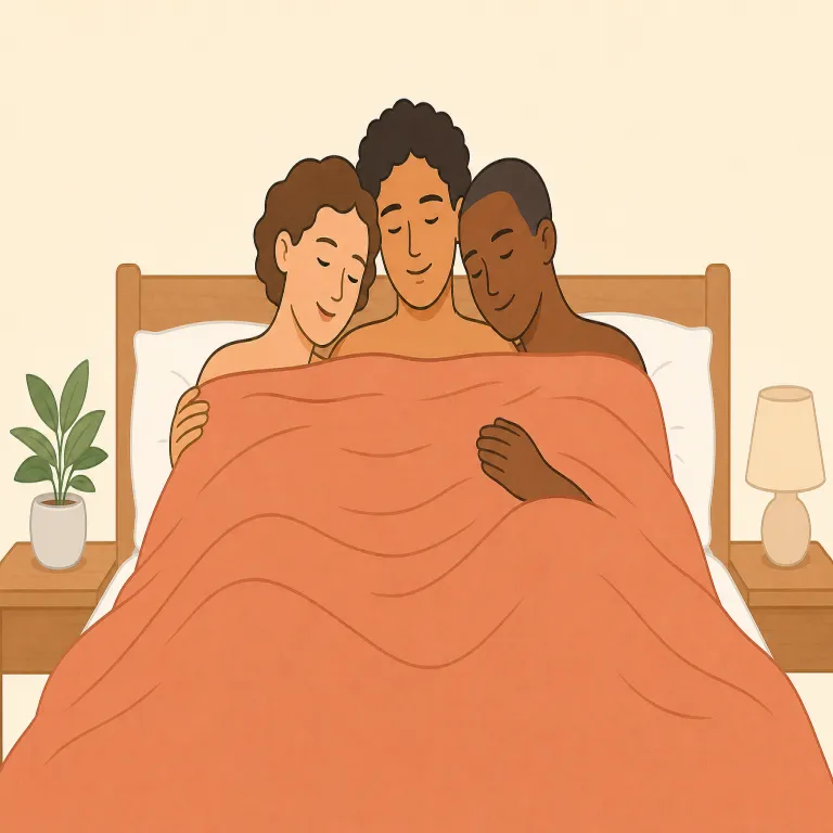 threesome（3人での性交・noun）の覚え方イラスト
