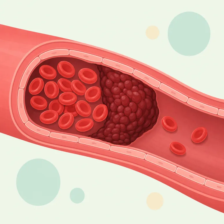 thrombosis（血栓症・名詞）の覚え方イラスト — thrombo- を見たら「血のかたまり」系だとまとめて覚えると楽です