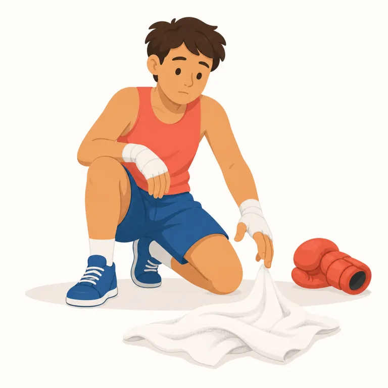 throw in the towel（降参する・イディオム）の覚え方イラスト — 直訳の絵をそのまま固定すると覚えやすい