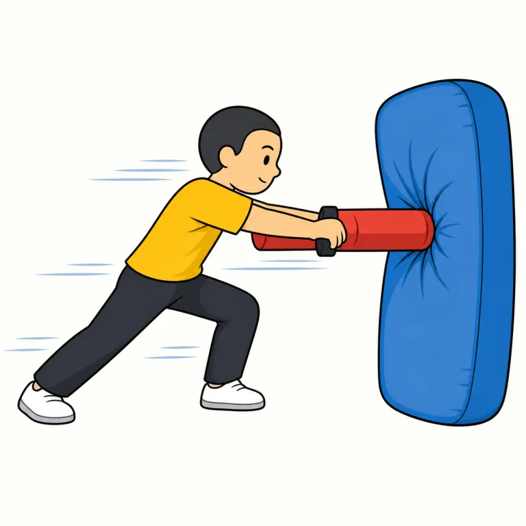 thrust（強く押す、突く・動詞）の覚え方イラスト — thrust はまず簡単な push より強く、前へぐいっと突き出す感じで覚えると広がりがつかめる