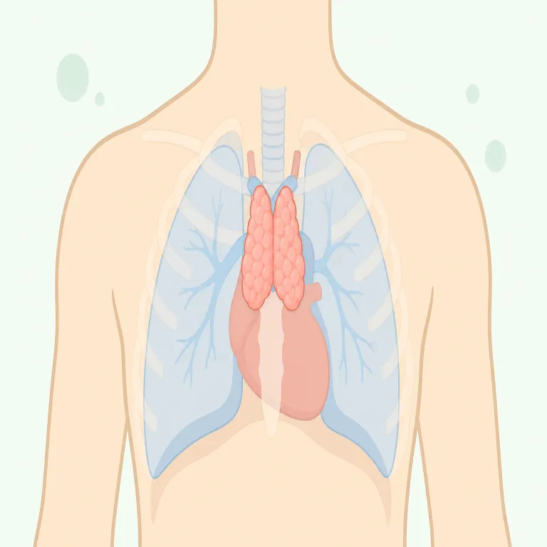 thymus（胸腺・名詞）の覚え方イラスト — thymus は免疫で覚えると残りやすい語です