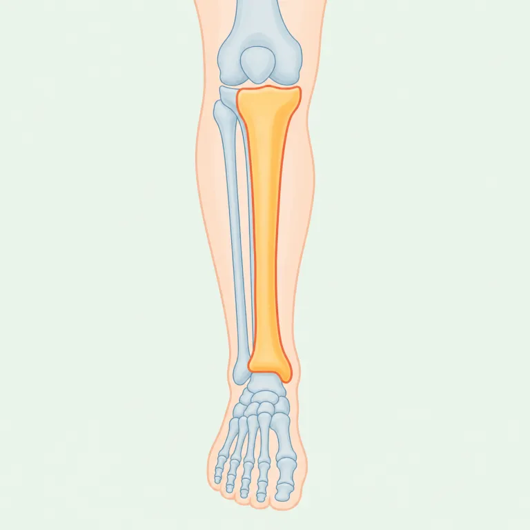 tibia（脛骨・名詞）の覚え方イラスト — まず日常語の shinbone（すねの骨）= tibia を結びつける