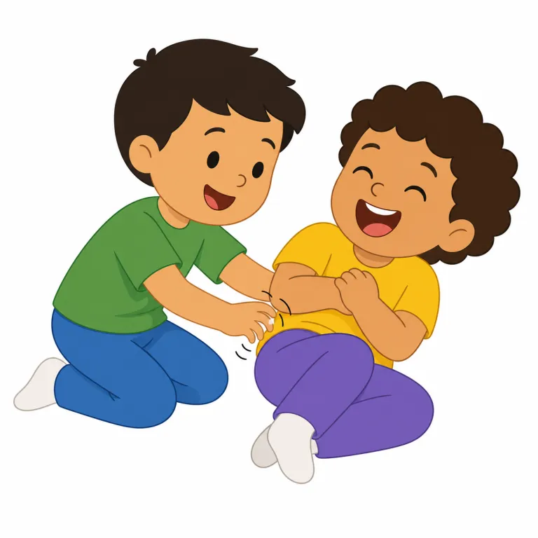 tickle（くすぐる・動詞）の覚え方イラスト — tickle は単なる touch「触れる」ではなく、相手の反応を引き出すための軽い刺激です
