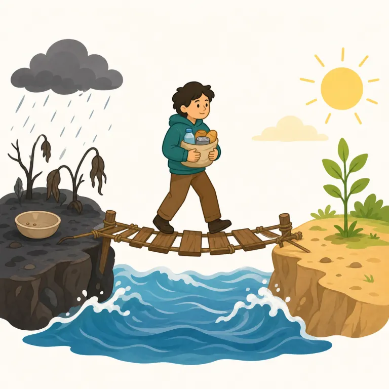 tide over（乗り切らせる・句動詞）の覚え方イラスト — tide は「潮」だけでなく、古くは「時期」の感覚も持つ語です