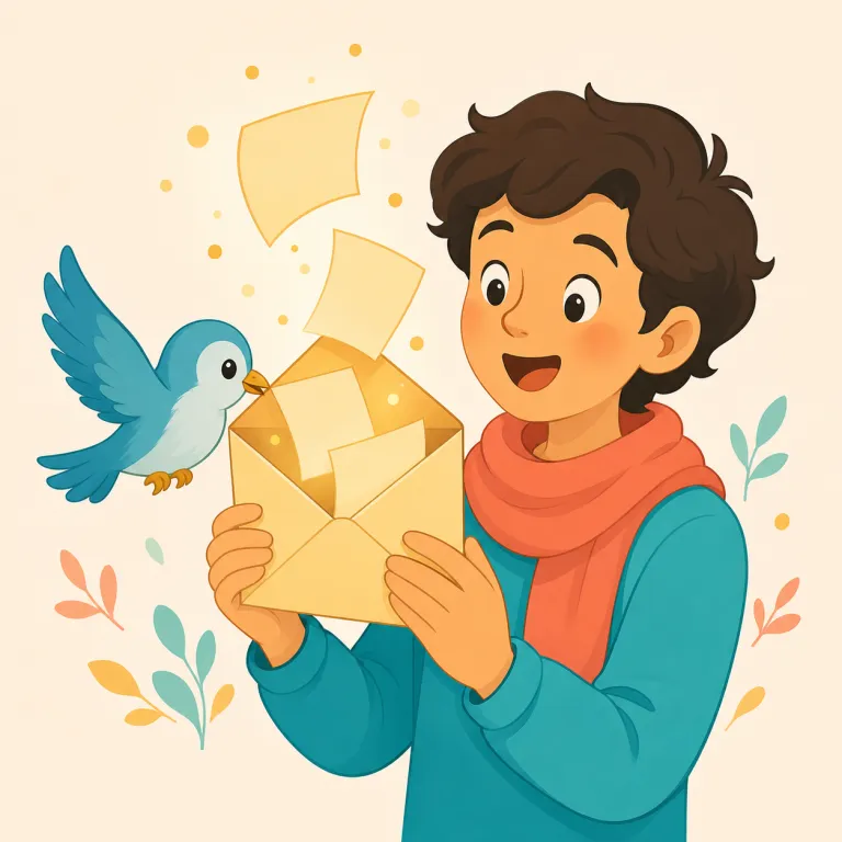 tidings（知らせ・名詞）の覚え方イラスト — news より古風で、単なる情報ではなく『どこかから届いた便り・知らせ』として覚えると残りやすい語です