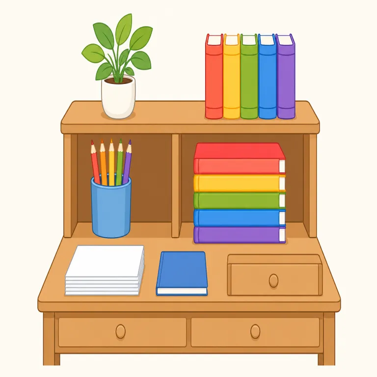 tidy（きちんとした・形容詞）の覚え方イラスト — tidy room は「掃除済み」より「物が収まり、ぱっと見て整っている部屋」を思い浮かべると自然です