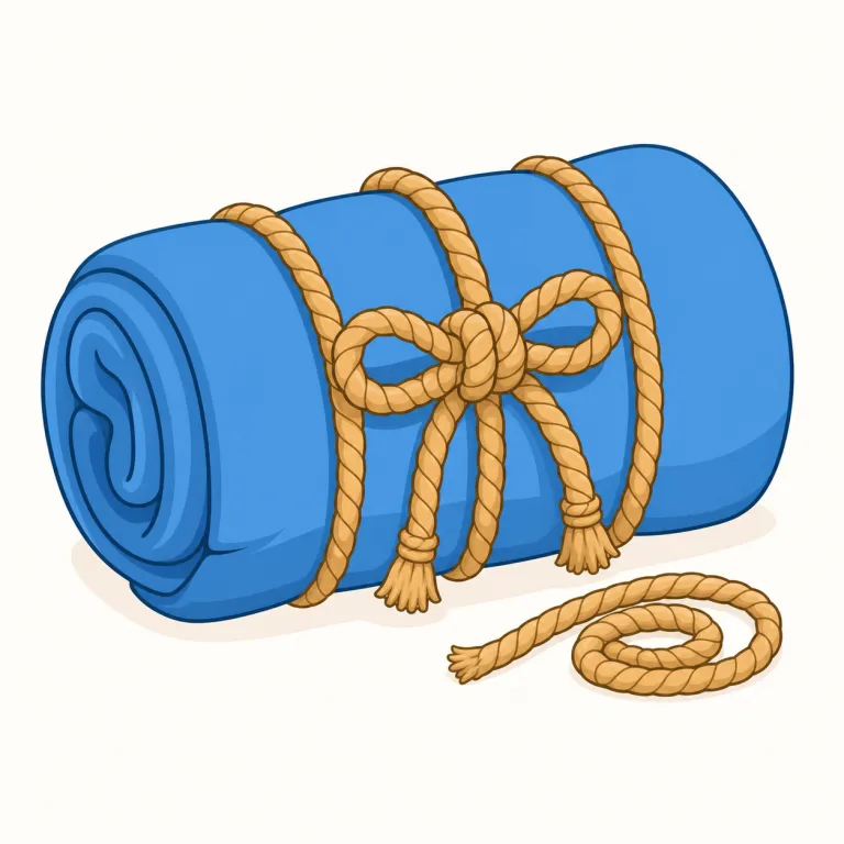 tie up（縛る・句動詞）の覚え方イラスト — tie up は、tie「結ぶ・固定する」に up「しっかり最後まで」の感じが加わった句動詞です