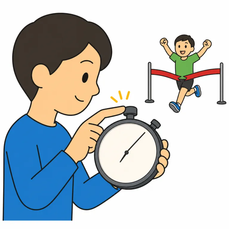 time（時間を計る・verb）の覚え方イラスト