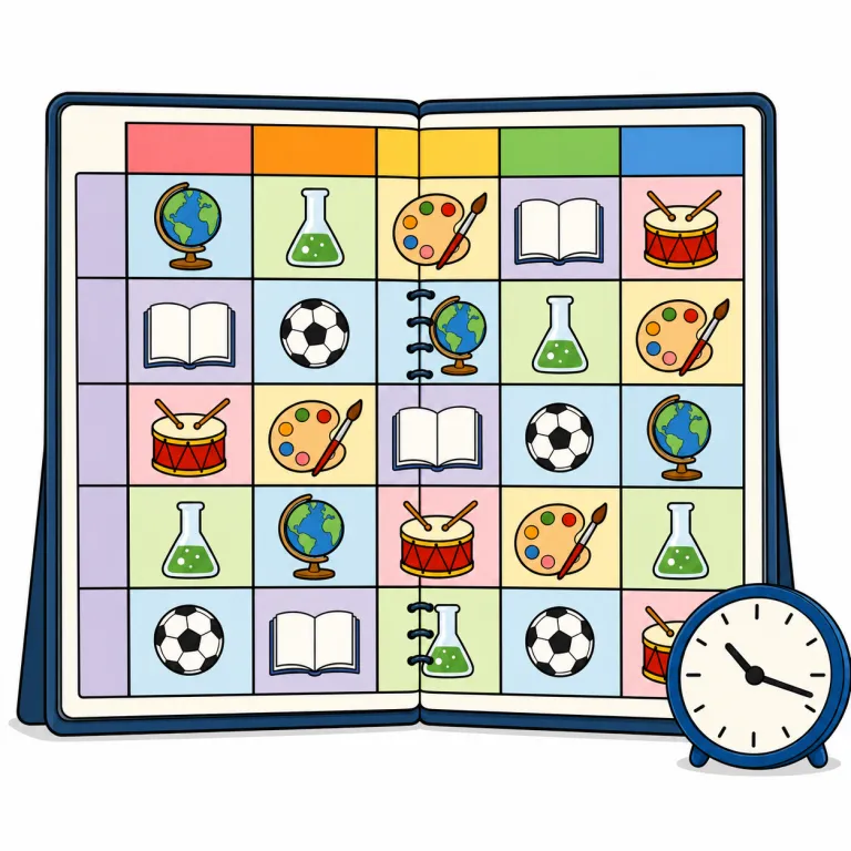 timetable（時間割・noun）の覚え方イラスト
