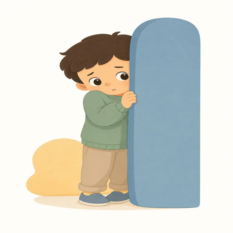 timid（臆病な・形容詞）の覚え方イラスト — timid は、人や性格が恐れや不安に負けやすく、強く行動できない「臆病な」と覚えます