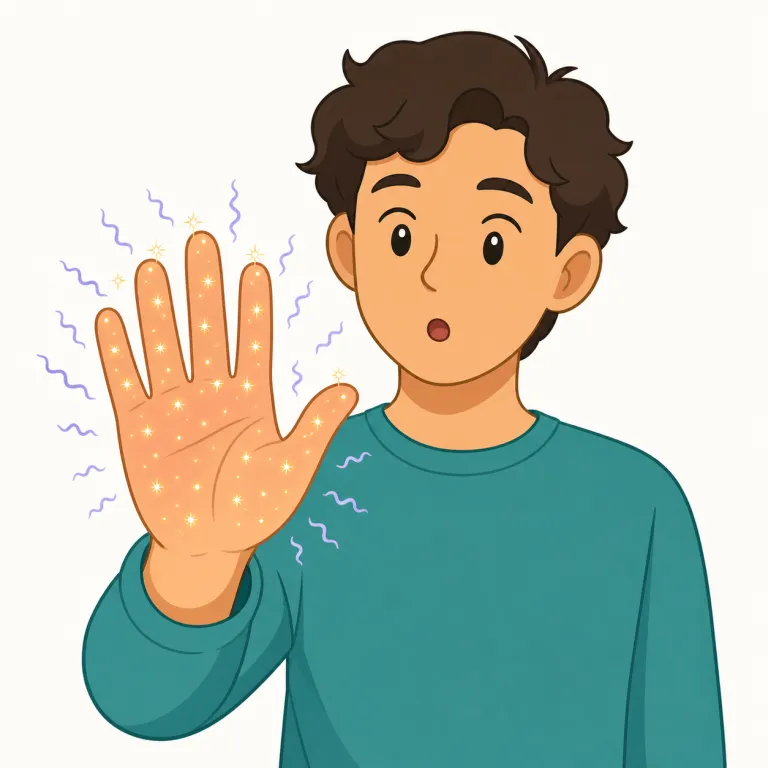 tingling（チクチクする・形容詞）の覚え方イラスト — tingling は tingle「チクチクする、ぞくぞくする」に -ing が付いた形容詞です