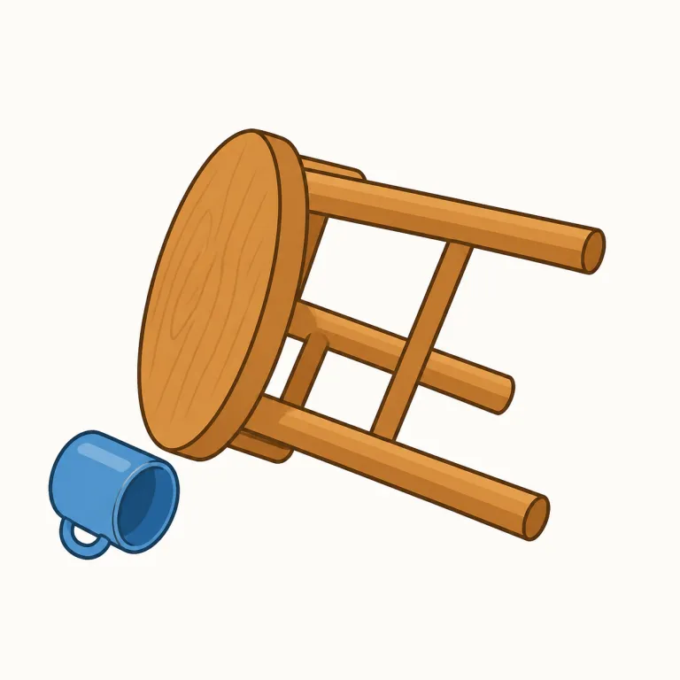 tip over（倒れる・句動詞）の覚え方イラスト — tip over は、物がバランスを失ってぐらっと横に倒れる動きを表す句動詞です
